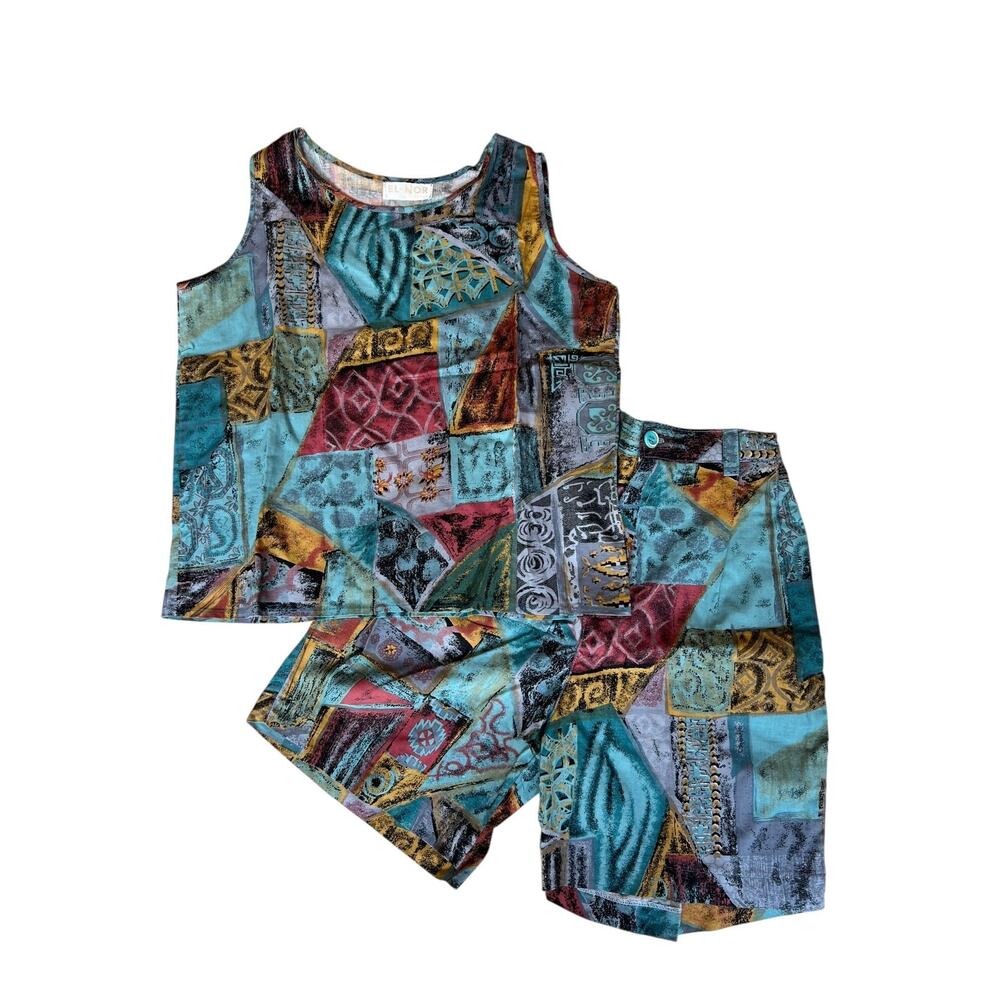 El-Nor Women's 90s Top & Short Two Pieces Set Funky Colorful Size Medium